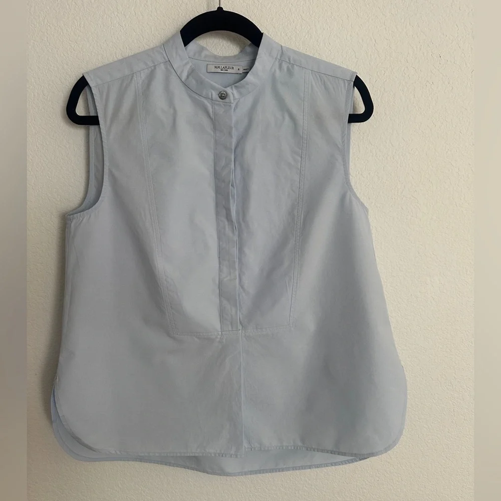MM LAFLEUR baby blue sleeveless 100% cotton blouse M - Picture 1 of 8
